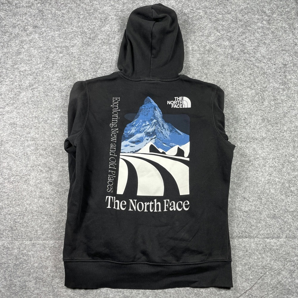 The North Face Hoodie Mens M Black Exploring New And Old Places Outdoor Pullover